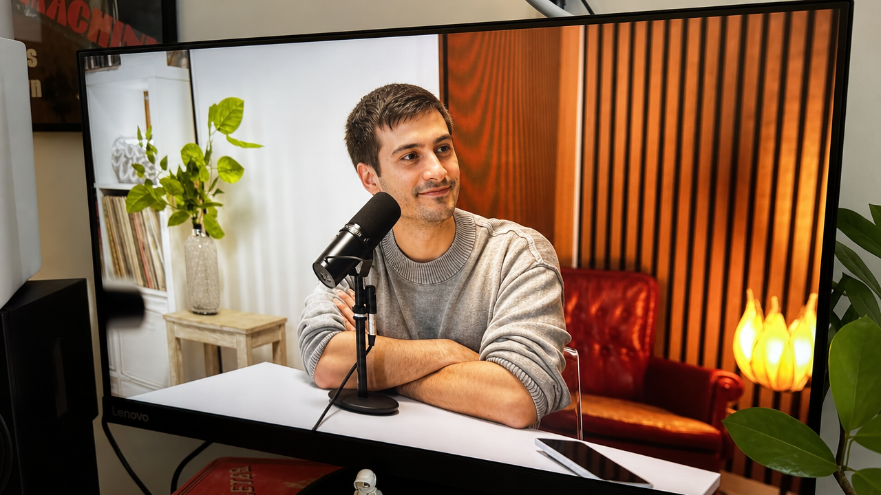 Invitado grabando podcast en el estudio Local Reset